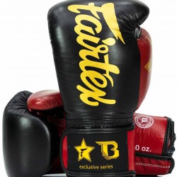 Кожени тренировъчни и спаринг ръкавици Fairtex X Booster BGVB2 в черно/червено/златно