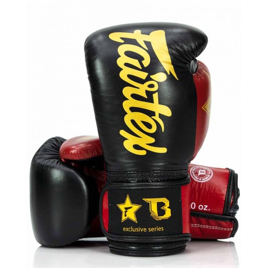 Кожени тренировъчни и спаринг ръкавици Fairtex X Booster BGVB2 в черно/червено/златно